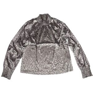 Shein Grey Mock Neck Leopard Print Long Sleeve Top Size M NWOT